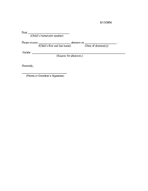 Child Absence Excuse Note