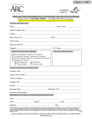 Infant and Child Development Services Physician Order Form