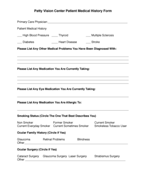 Patty Vision Center Patient Medical History Form