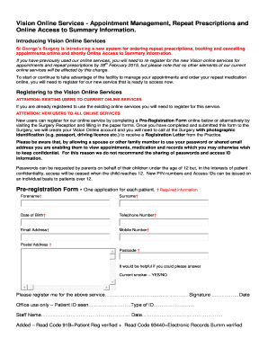 Vision Online Services Registration Form