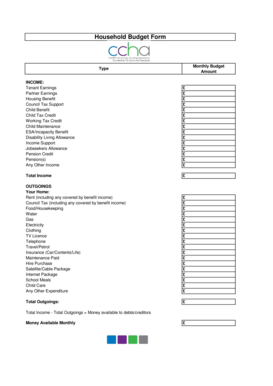 List of monthly expenses - Household Budget Form - CCHA - ccha org