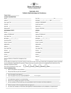Pediatric Ophthalmology Patient Information Form