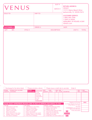 Venus Swimwear Return Form