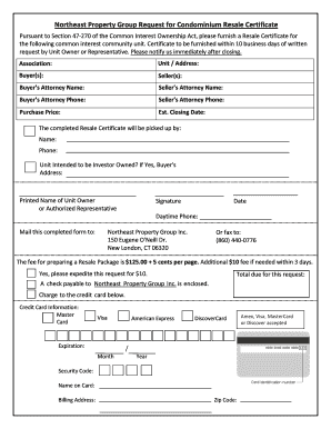 Story map templates - Condo Resale Request Form (PDF) - Northeast Property Group