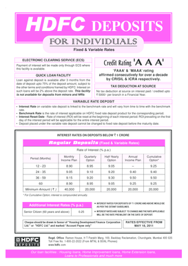 HDFC Deposit Application Form
