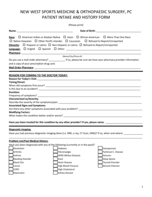 Patient Intake and History Form