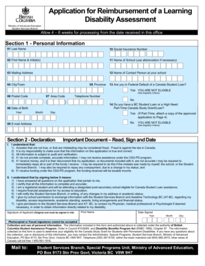 Application for Reimbursement of a Learning Disability Assessment