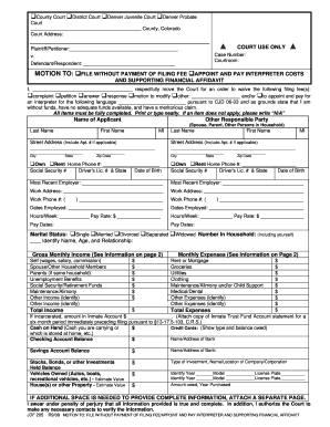 Motion to File Without Payment and Supporting Financial Affidavit