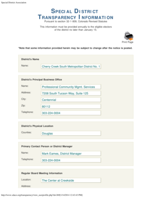 Colorado Special District Transparency Information Form