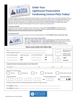 Michigan Lighthouse Preservation License Plate Application