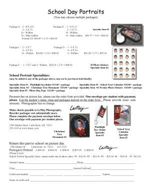 School Portrait Order Form