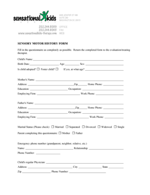 Sensory Motor History Form