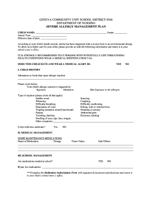 Severe Allergy Management Plan