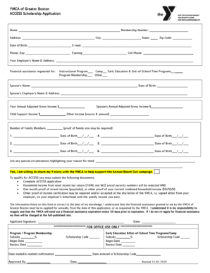 YMCA of Greater Boston ACCESS Scholarship Application