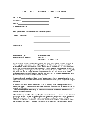 Joint Check Agreement and Assignment
