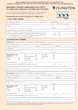 Secondary Transfer Application Form