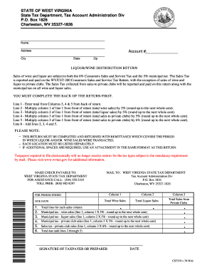 West Virginia Liquor/Wine Distribution Return