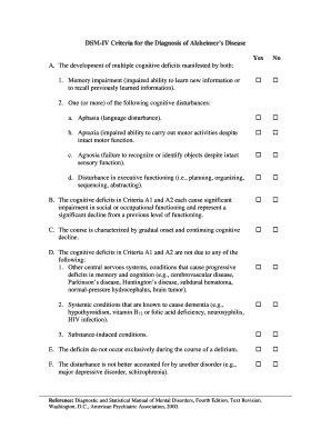 DSM-IV Alzheimer's Disease Diagnosis Criteria