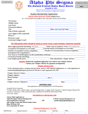 Alpha Phi Sigma Student Membership Application