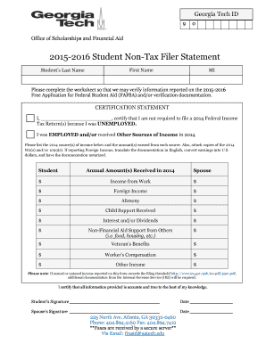 Georgia Tech Student Non-Tax Filer Statement