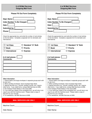 University of M Mail Services Outgoing Mail Form