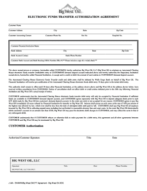 Electronic Funds Transfer Authorization Agreement