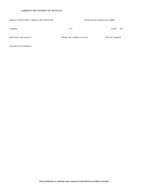 Missouri Project Exemption Certificate