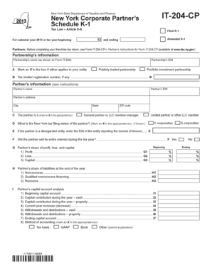 New York Corporate Partner Schedule K-1 Form IT-204-CP