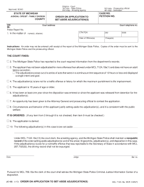 Michigan Order to Set Aside Adjudication