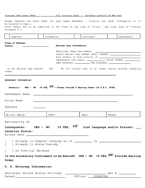 Criminal Case Cover Sheet