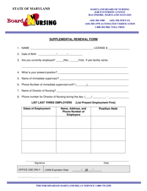 Maryland Board of Nursing Supplemental Renewal Form