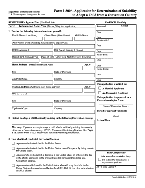 Form I-800A Application for Determination of Suitability to Adopt a Child from a Convention Country