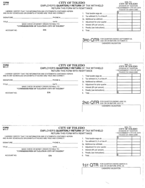 City of Toledo Employer's Quarterly Return of Tax Withheld