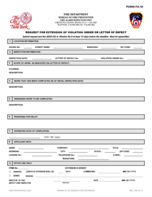 Fire Alarm Inspection Extension Request Form