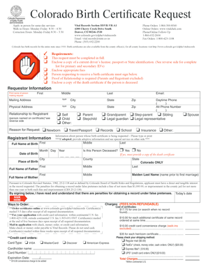 Colorado Birth Certificate Request