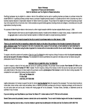 Arkansas Local Tax Rebate Claim Form