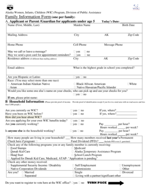 Alaska WIC Program Application Form