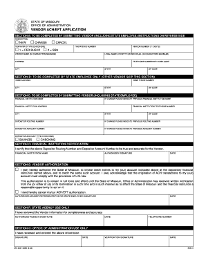 Missouri Vendor ACH/EFT Application