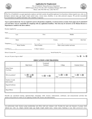 City of Southfield Employment Application Form