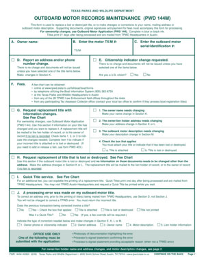 Texas Outboard Motor Records Maintenance Form