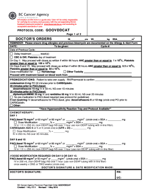 BC Cancer Agency Chemotherapy Order Form