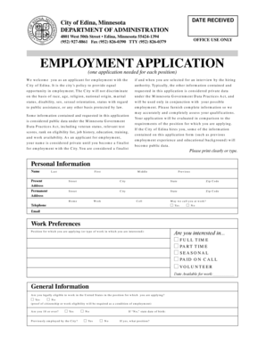 City of Edina Employment Application