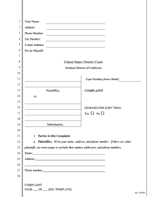 Civil Complaint Form for Northern District Court of California