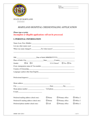 Maryland Hospital Credentialing Application