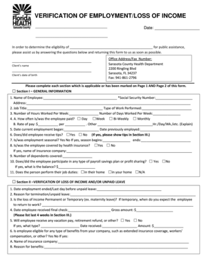 Verification of Employment/Loss of Income Form