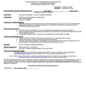 NYC DOE Per Session Employment Application