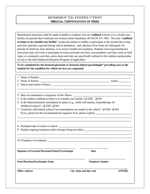 Virginia Homebound Instruction Medical Certification