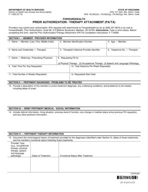 Wisconsin Prior Authorization Therapy Attachment Form