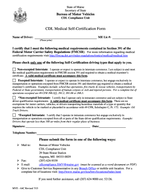 Maine CDL Medical Self-Certification Form