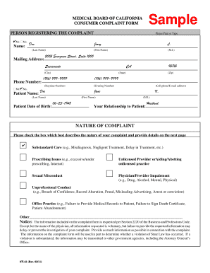 California Medical Board Complaint Form